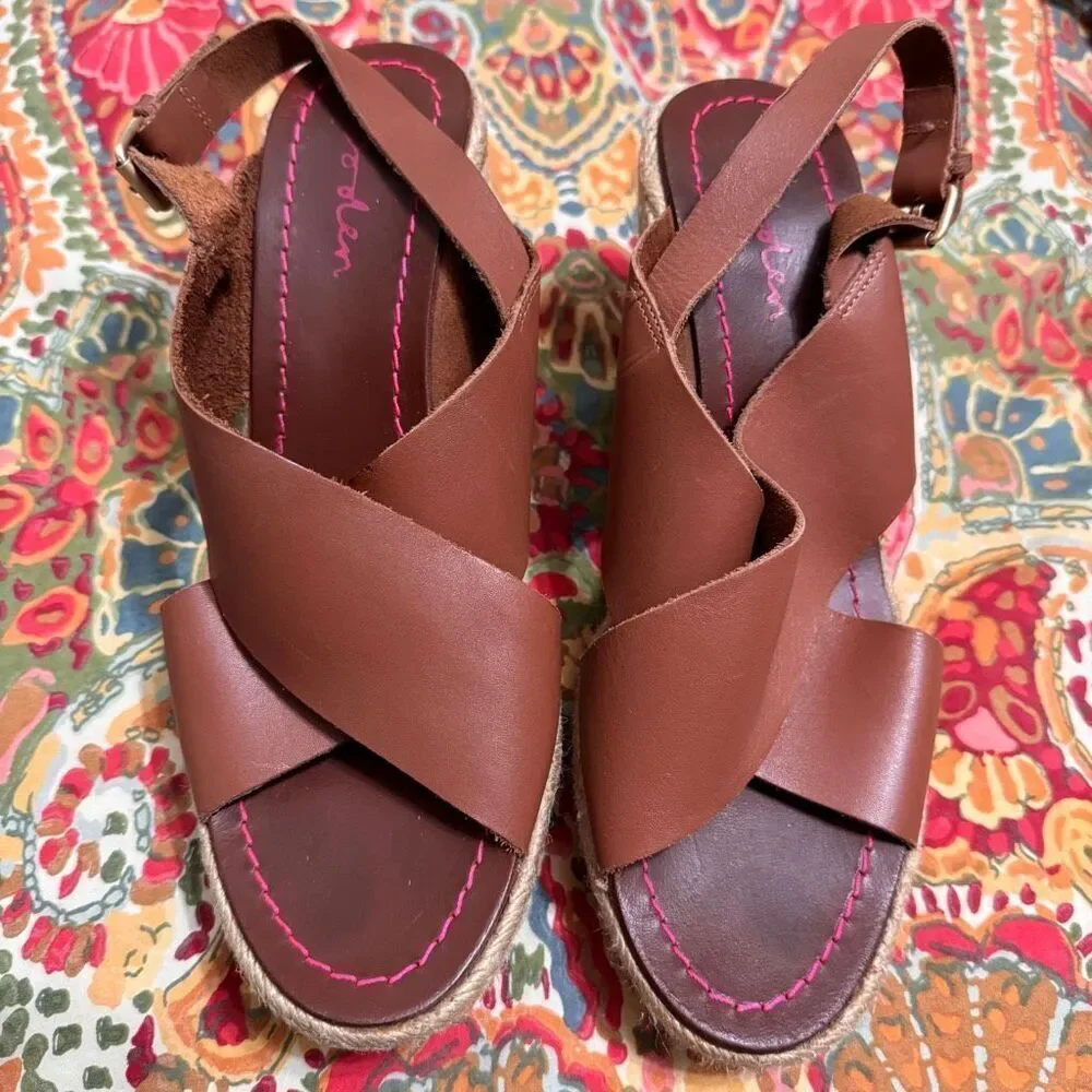 Boden Brown Leather Sandals with Crossed Straps size 39